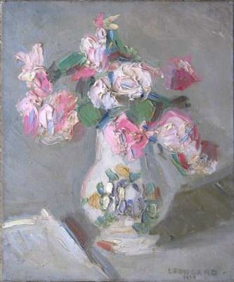 Roses dans un vase (huile sur toile, 46 X 38 cm, 1936)
