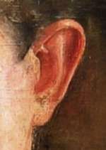 Une oreille par Léon Gard (détail d'un autoportrait de 1920)