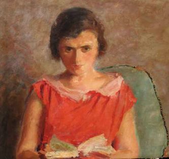 Liseuse au corsage rose (huile sur toile, 65 X 54 cm, Paris 1943. Coll. T.G.)