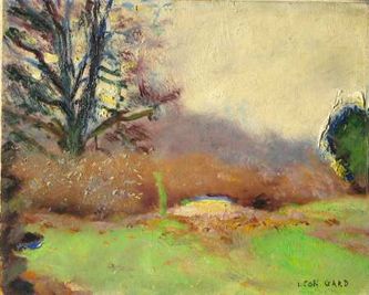 Arbre et buissons, début d'hiver dans  le parc des Bonshommes (huile sur carton, 41 X 33 cm, L'Isle-Adam 1966. Coll.T.G.)