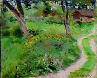Le chemin vers la remise dans le parc des  Bonshommes (huile sur carton, 41 X 33 cm, L'Isle-Adam 1966. Coll.T.G.)