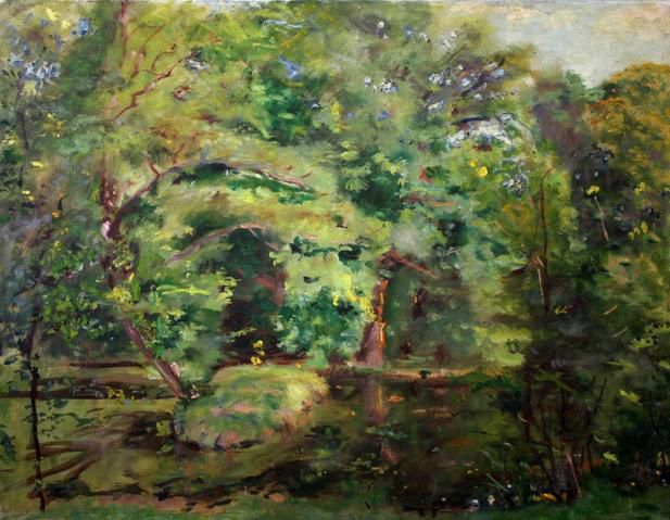 L'étang avec l'îlot (huile sur toile,  116 X 92 cm, L'Isle-Adam,1959. Coll.T.G.)