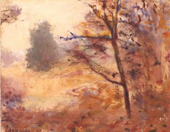 Effet d'automne dans le parc des Bonshommes (huile sur carton, 41 X 33 cm, L'Isle-Adam 1966. Coll.particulière. Corée du Sud)