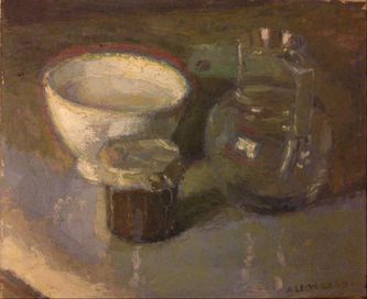 Bol de lait et pot de confiture (huile sur toile, 65 X 54 cm, vers 1928)