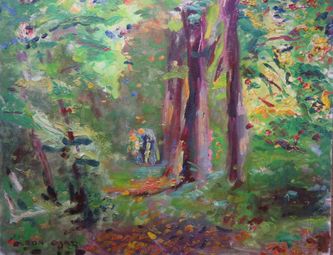 Sous-bois d'automne (huile sur carton, 46 X 38 cm, l'Isle-Adam, 1968. Coll.T.G.)