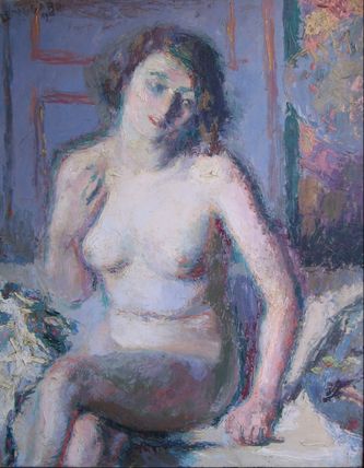 Nu assis, au lever du lit (huile sur toile, 92 X 73 cm, Toulon, 1928)