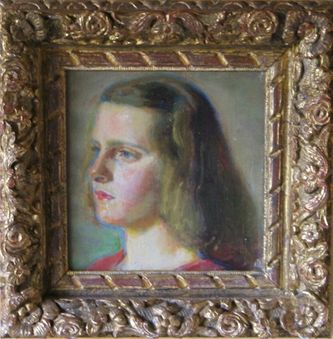 Tête de jeune femme (huile sur toile, 20 X 18 cm, Paris 1947. Coll.T.G.)