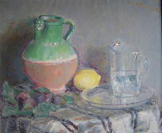 Citron, cruche provençale et figues (huile sur toile, 73 X 60 cm, Toulon 1931)
