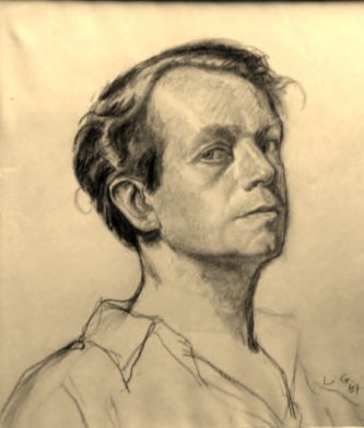 Léon Gard, autoportrait au fusain, 1947.