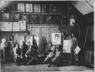 L'atelier d'Ernest Laurent à l'Ecole Nationale des Beaux-Arts, vers 1925.