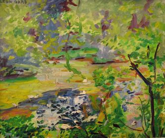 Bord de l'étang dans le parc en été (huile sur carton, 46 X 38 cm, L'Isle-Adam, 1966. Coll.particulière)
