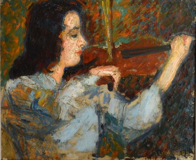 La Valse de Brahms (la violoniste réputée Janine Andrade, huile sur toile, 65 X 54 cm, Paris 1943. Coll. T.G.)