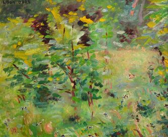 Buissons et arbustes dans le parc des Bonshommes (huile sur carton, 46 X 38 cm, l'Isle-Adam, 1969)