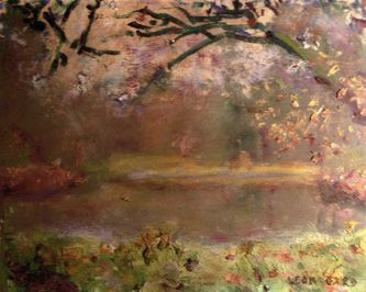 L’étang (huile sur carton, 41 X 33 cm, parc des Bonshommes, l'Isle-Adam, vers 1969)