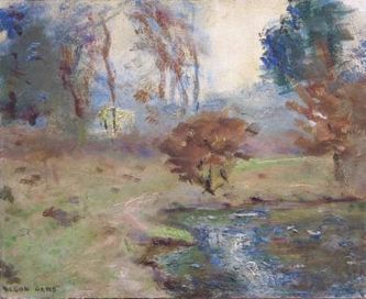 L'étang à l'automne (huile sur carton, 41 X 33 cm, parc des Bonshommes, l'Isle-Adam, vers 1969)