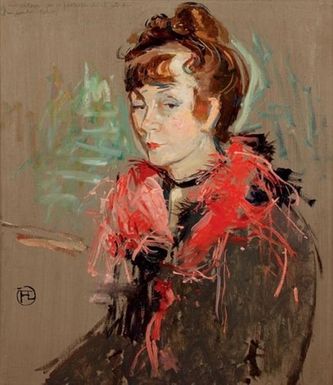 portrait de Jeanne Fusier-Gir à la manière de Toulouse-Lautrec (huile sur toile, 65 X 54 cm)