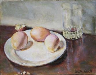 Les œufs dur (huile sur toile, 35 X 27 cm, Paris 1970, coll. T.G.)