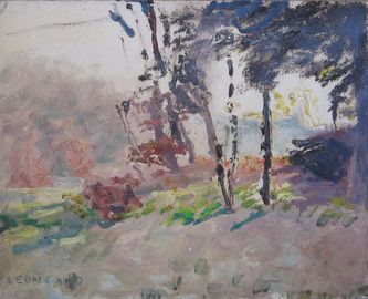 Contre jour à l'automne dans le parc des Bonshommes (huile sur carton, 41 X 33 cm, l'Isle-Adam, 1969)