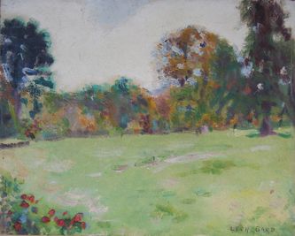 le parc des Bonshommes au printemps (huile sur carton, 41 X 33 cm, l'Isle-Adam, 1965. Coll.T.G.)