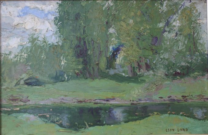 Arbres se reflètant dans un étang (huile sur toile, 55 X 38 cm, parc des Bonshommes, L'Isle-Adam, vers 1963. Coll. particulière au Canada)