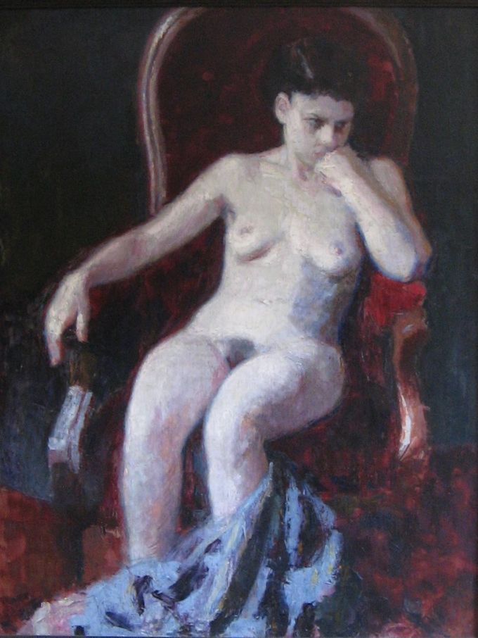 Nu au fauteuil rouge (huile sur toile,146 X 116 cm, Toulon 1928)