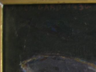 Plat en grés, cruche d'eau, aubergine et fèves de cacao (huile sur toile, 70 X 54 cm, Digoin  1931)