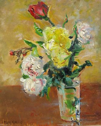 Roses roses, jaunes et rouges (huile sur carton, 41 X 33 cm, vers 1968)