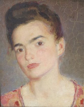 Jeune femme au corsage rose (huile sur carton, 35 X 27 cm, Paris 1941)
