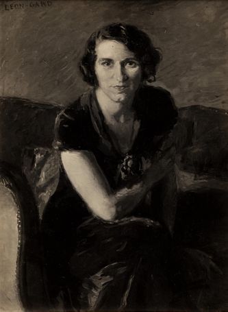 Portrait de Josette Gosselin (huile sur toile, 100 X 81 cm, vers 1935). Reproduction noir et blanc. Tableau non localisé actuellement.