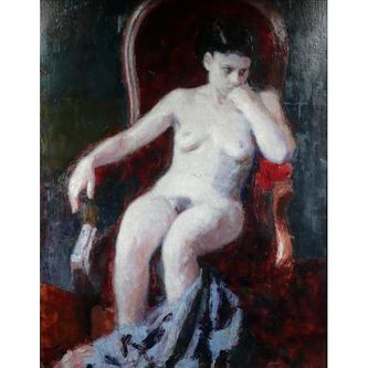 Nu au fauteuil rouge (Huile sur toile, 146 X 116 cm, Toulon 1928)